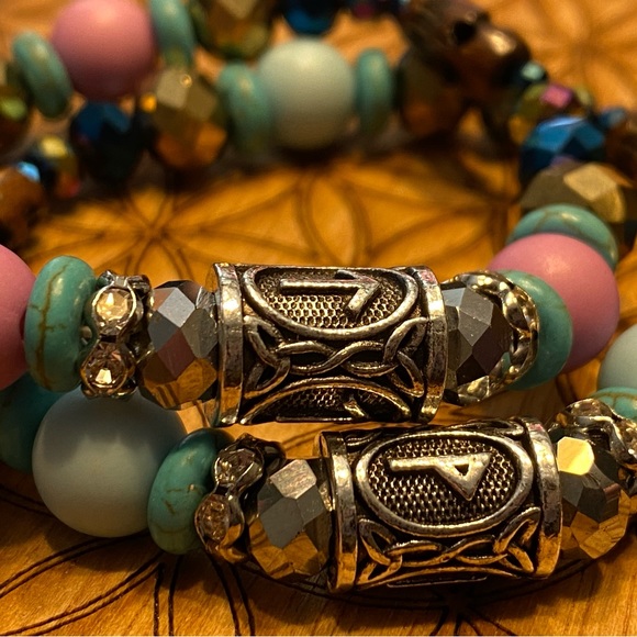 Handmade Sacred Geometry Matching Bracelet Set with Ancient Runes - Picture 5 of 7